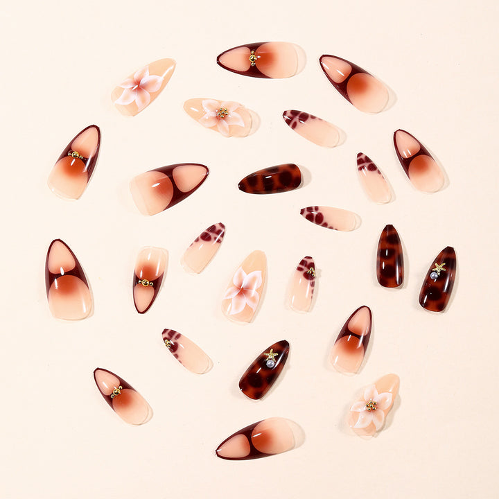 Stiletto Nail Art Extensions with Floral and Star Accents Kalsten