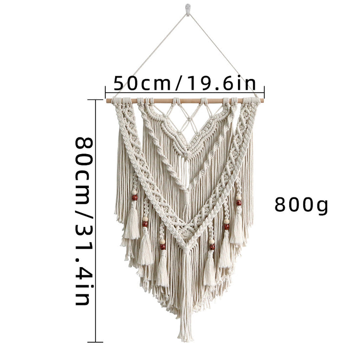 Hand-woven macrame wall hanging with decorative tassels