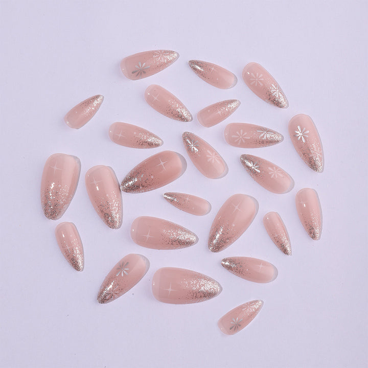 Nail art set with elegant glitter French design and artistic embellishments Kalsten