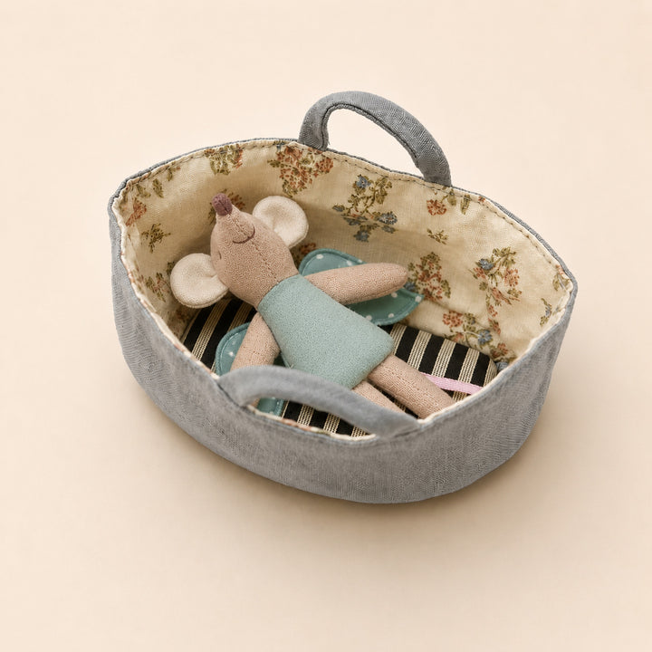Fabric Nursery Storage Basket with Padded Handles and Floral Lined Interior