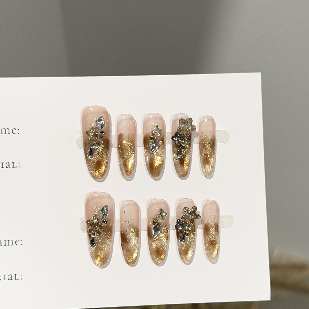 Luxury Glittery Press-On Nail Set with Floral Accents