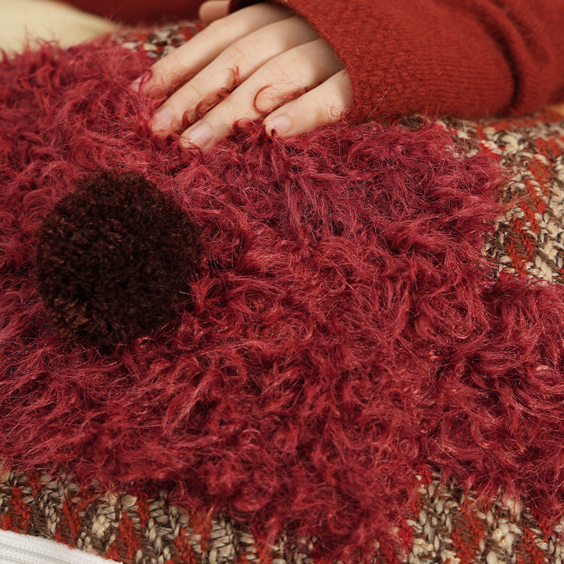 Structured tweed beret with teddy ribbon and pompom application Kalsten