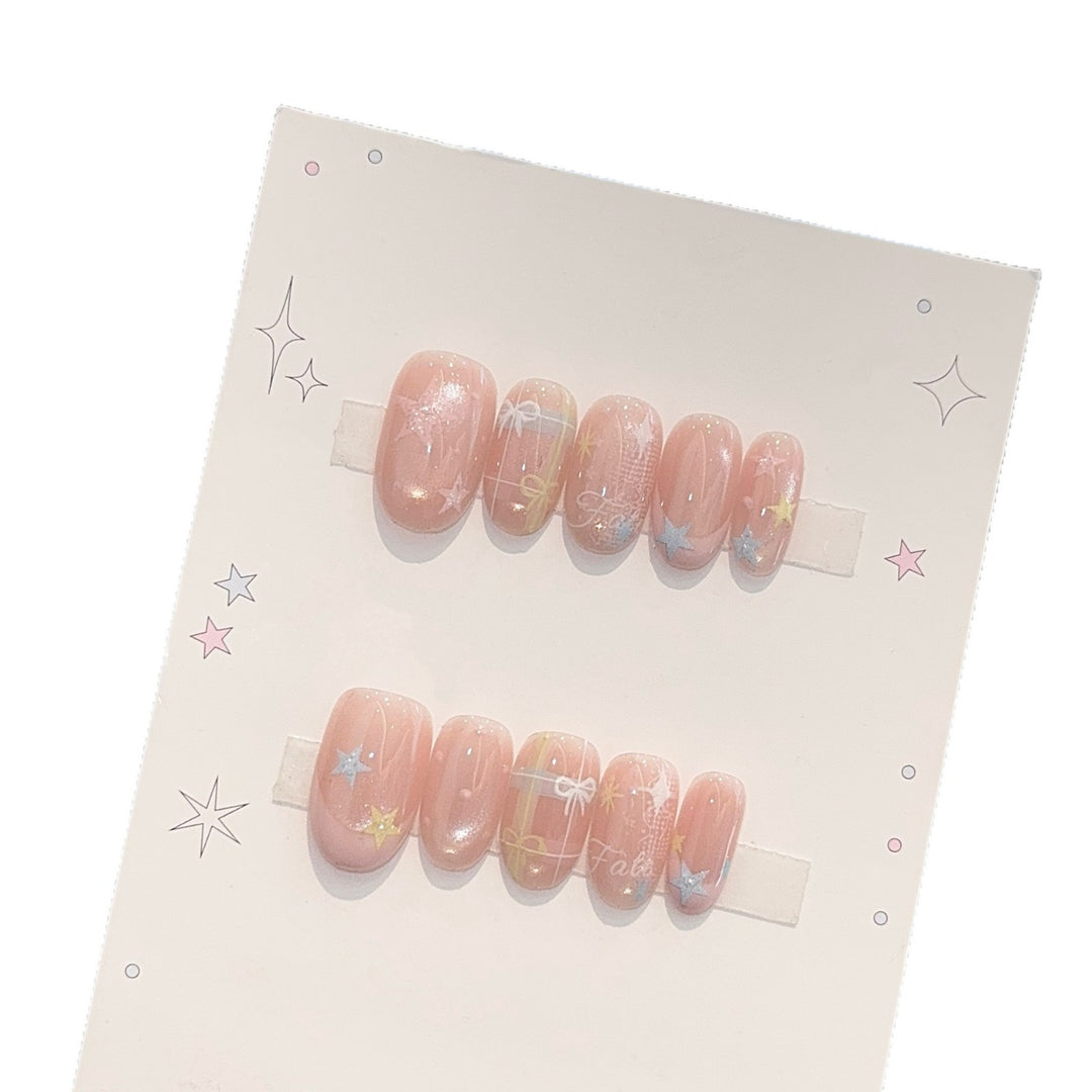 Artificial nails with romantic star and glitter motifs Kalsten