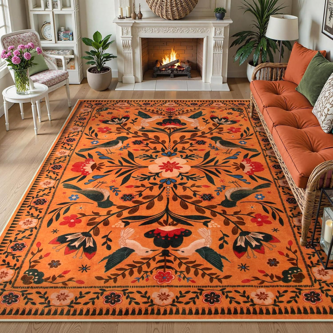 Floral Embroidered Area Rug