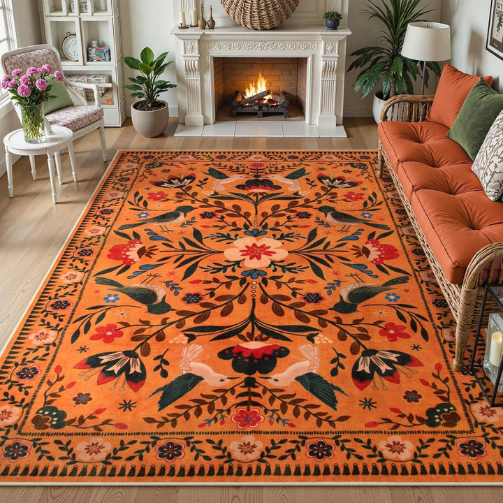 Floral Embroidered Area Rug