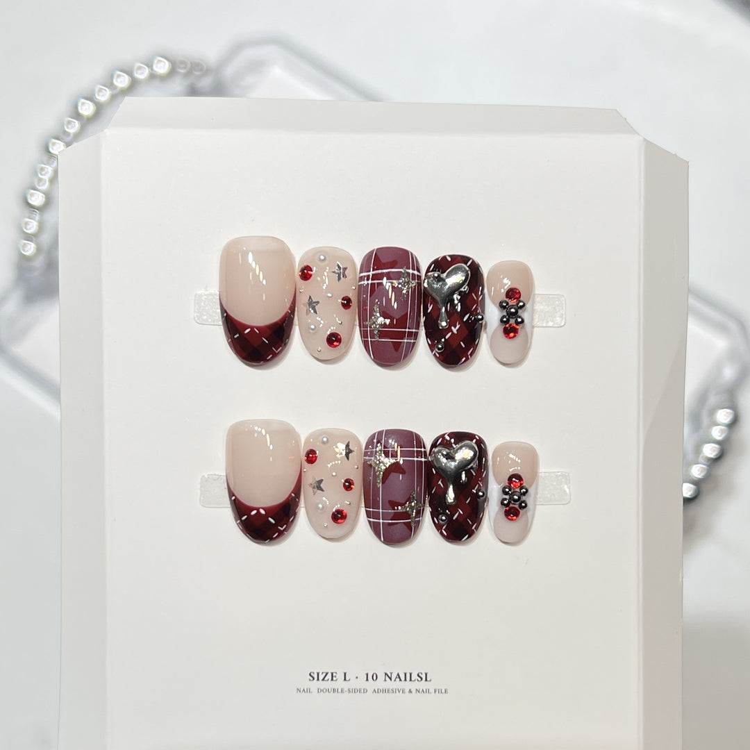Artistic Press-On Nail Set with Elegant Floral Design Kalsten