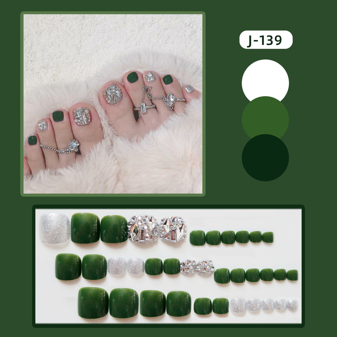 Decorative Rhinestone-Embellished Press-On Toenail Set 1790727289