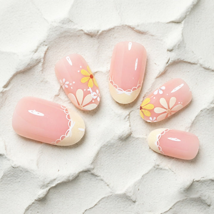 Elegant Floral French Tip Press-On Nails Kalsten