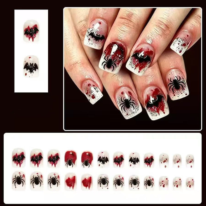 Halloween Fake Nail Set with Stylish Spider Web and Vampire Designs Kalsten