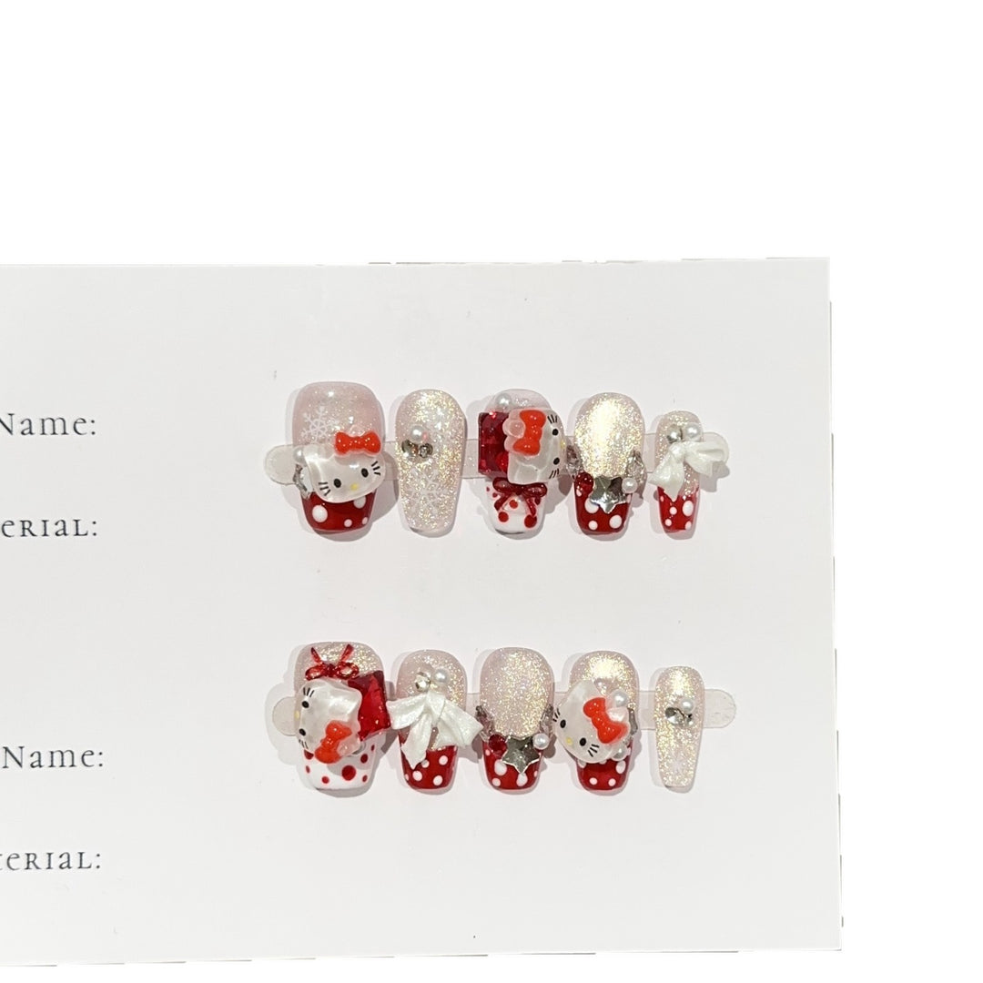 Whimsical Kitty-Themed Press-On Nail Art Set