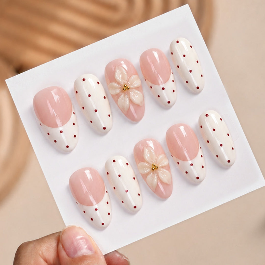 Artificial nail set with elegant flowers and dots Kalsten
