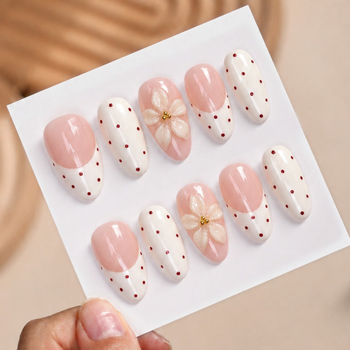 Artificial nail set with elegant flowers and dots Kalsten