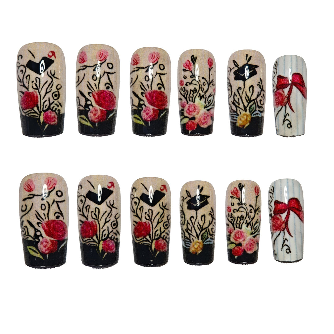 Glamorous artificial nails with floral designs Kalsten