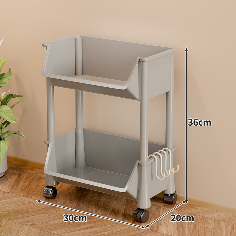 Slim Four-Tier Rolling Storage Cart with Stacking Open Bins