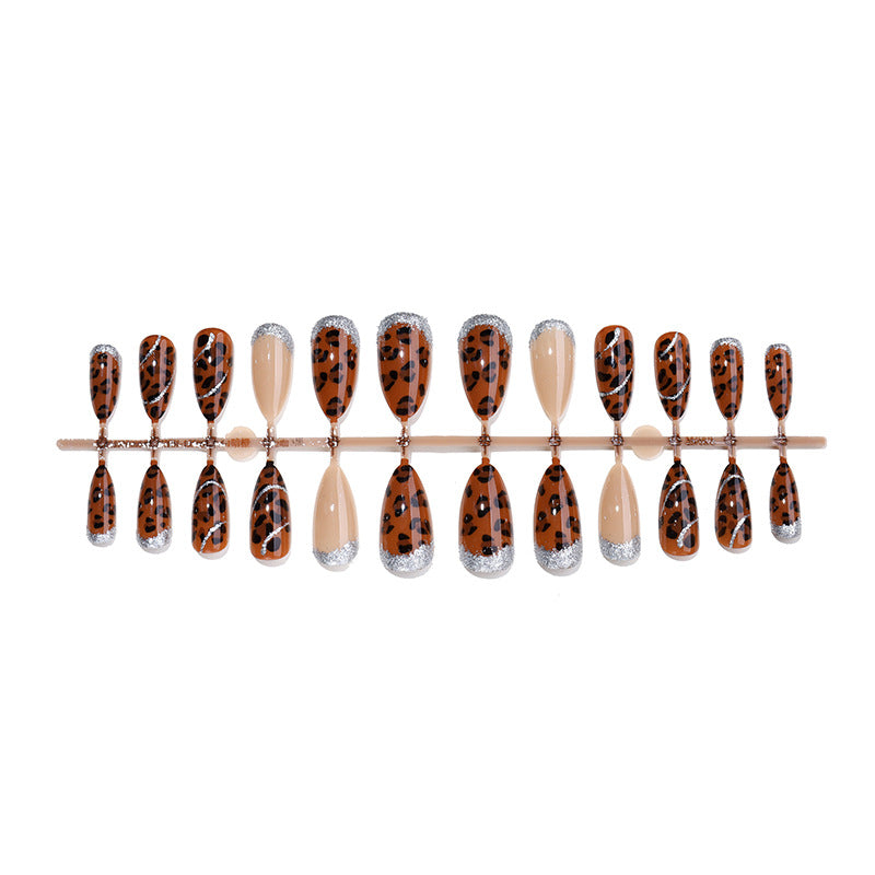 Decorative Press-On Nail Kit with Leopard Print and Glitter Accents kalsten