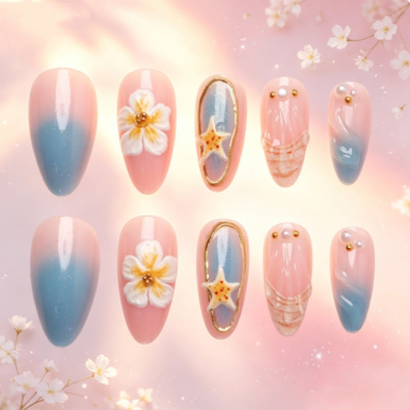 Artistic Nail Design Set with Floral and Seaside Accents Kalsten