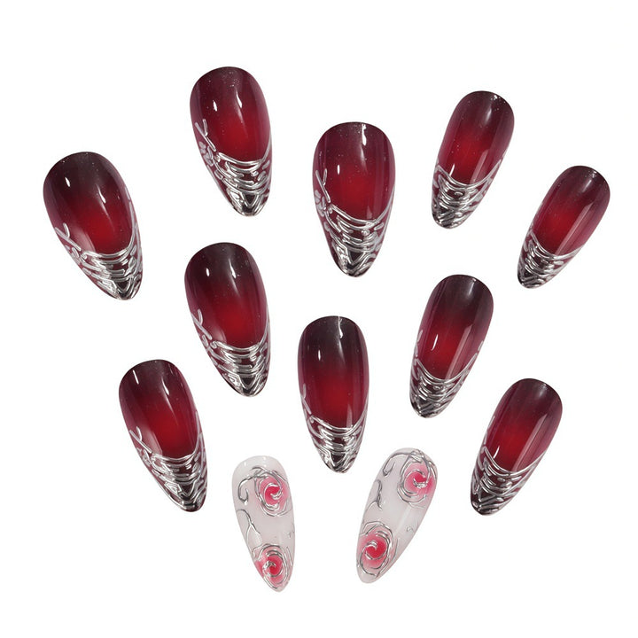 Artificial Nails Set with Elegant Ombre and Rose Designs Kalsten