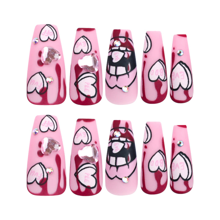 Artful stiletto nails with hearts and glitter accents Kalsten