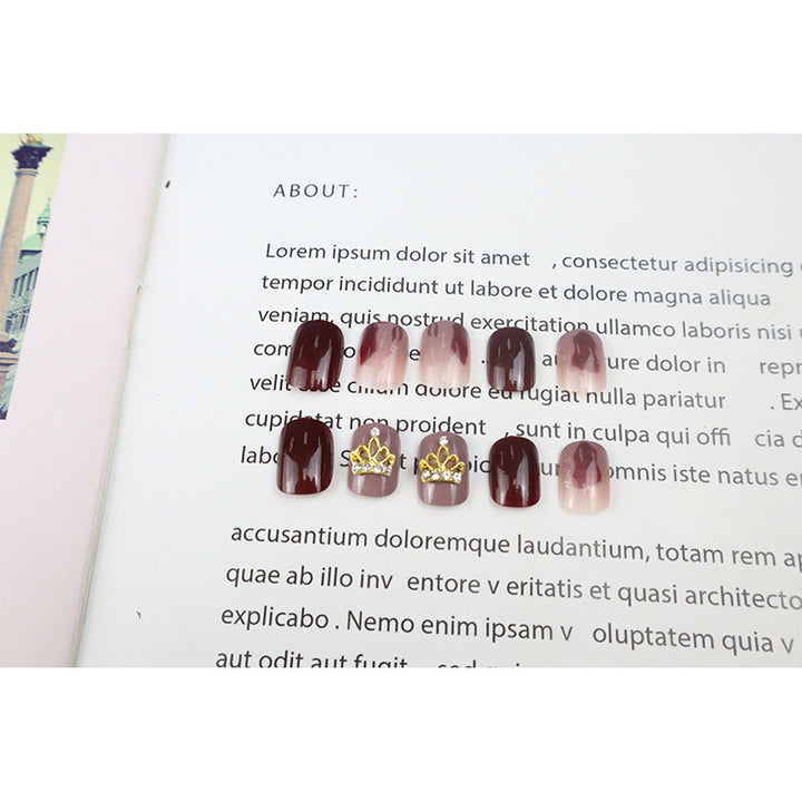 Decorative Press-On Nail Set with Elegant Crown Accents