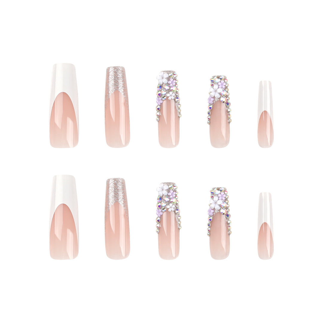 Artful Nail Extensions with Glitter and Flower Decor Kalsten