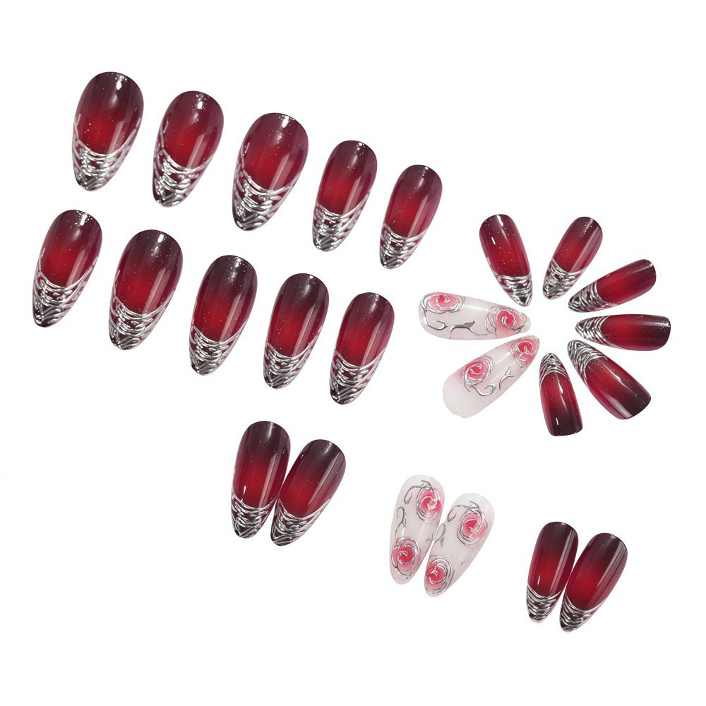 Artificial Nails Set with Elegant Ombre and Rose Designs Kalsten