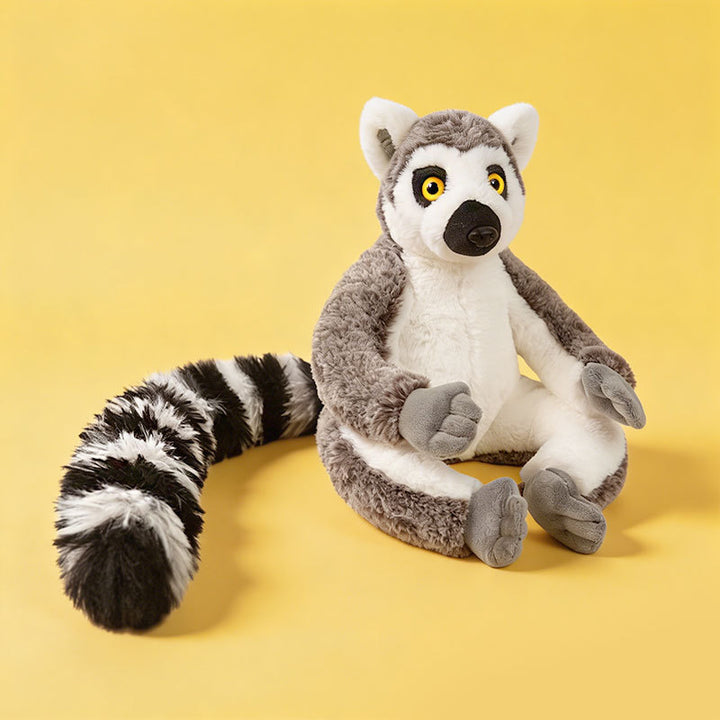 Realistic Ring-Tailed Lemur Plush Sitting Collectible with Extra-Long Striped Tail and Soft Faux-Fur Kalsten