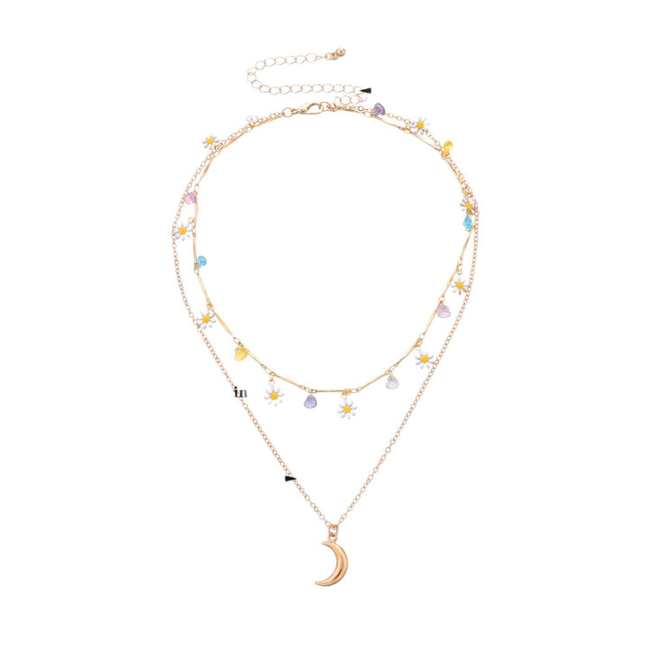 Layered Moon and Daisy Pendant Necklace Kalsten