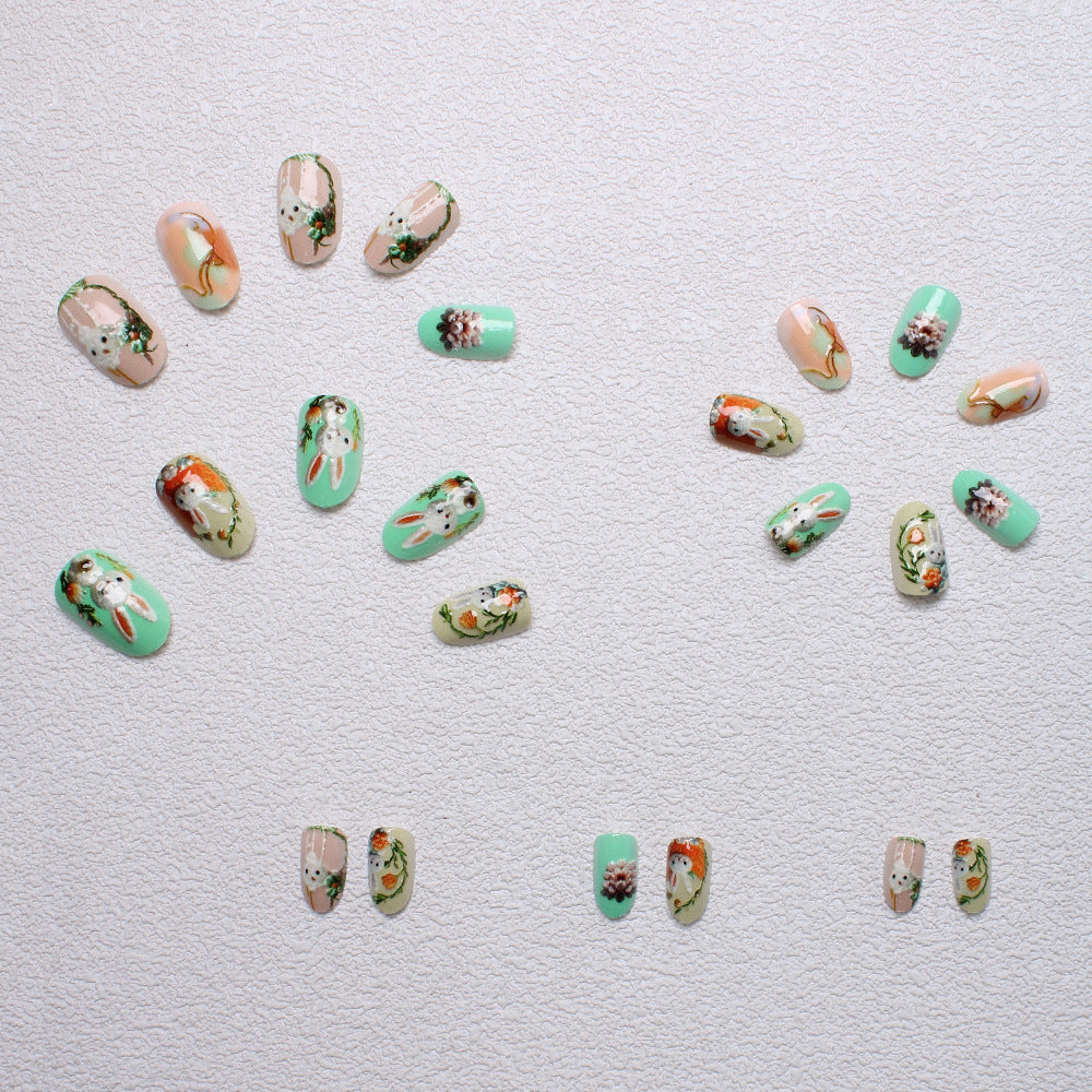 Whimsical Bunny-Themed 3D Press-On Nail Art Kalsten