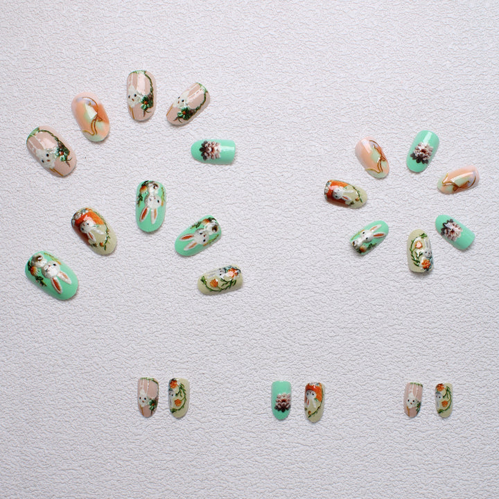 Whimsical Bunny-Themed 3D Press-On Nail Art Kalsten