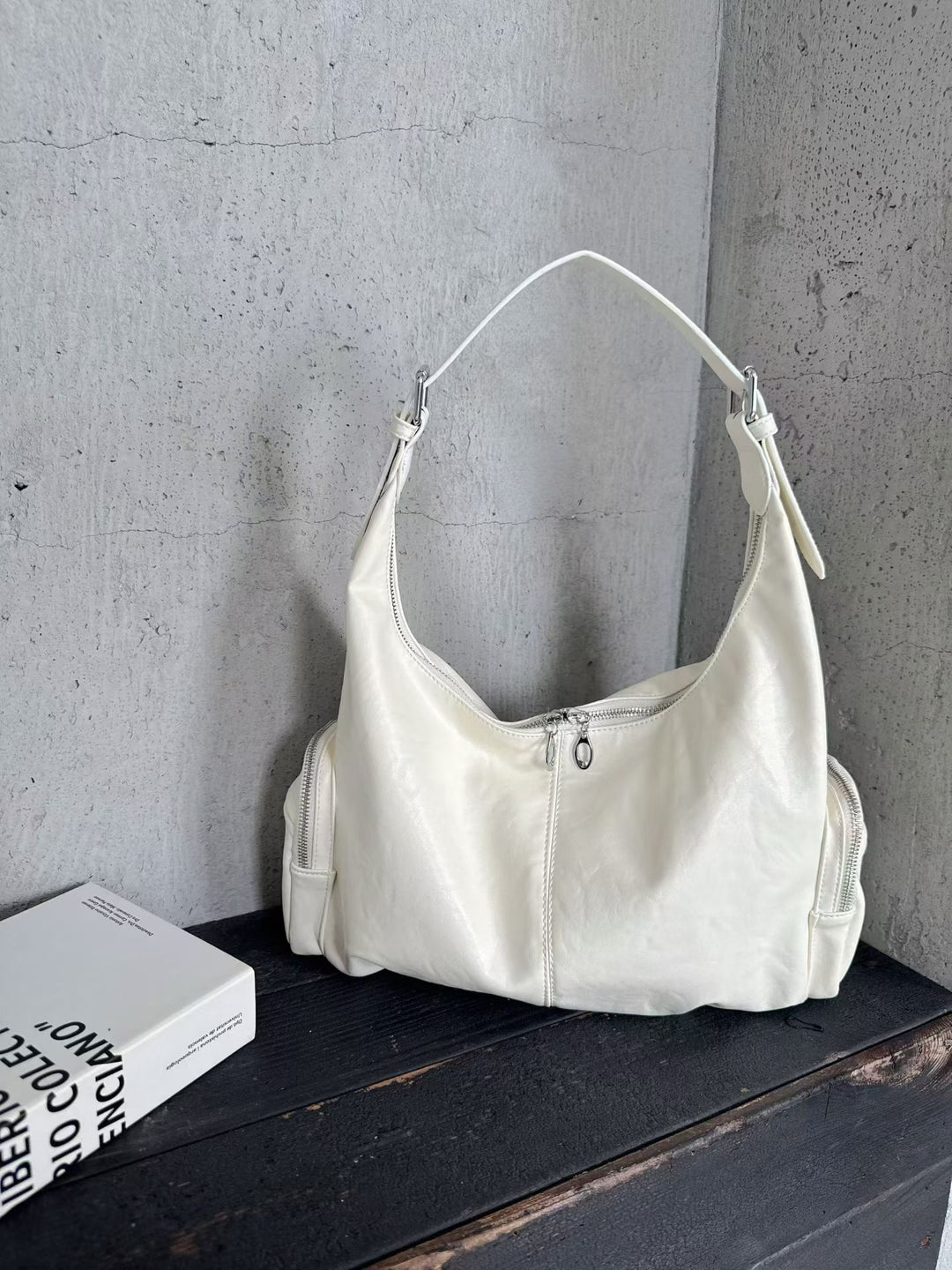 Sleek Leather Hobo Tote Bag