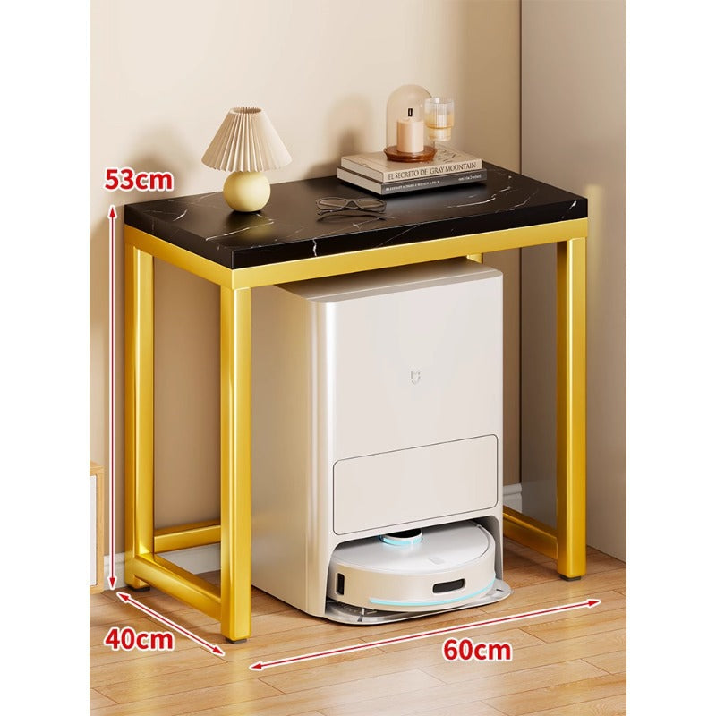 Marble Top Gold Metal Console Stand for Robot Vacuum Dock and Entryway Organizer