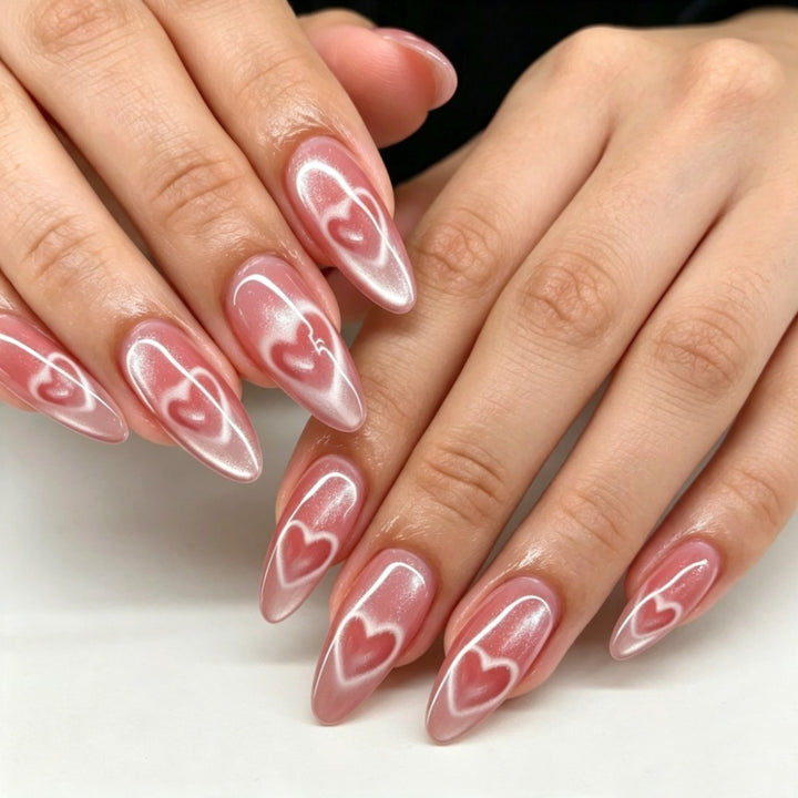 Luxury Heart-Embellished Stiletto Press-On Nails Kalsten