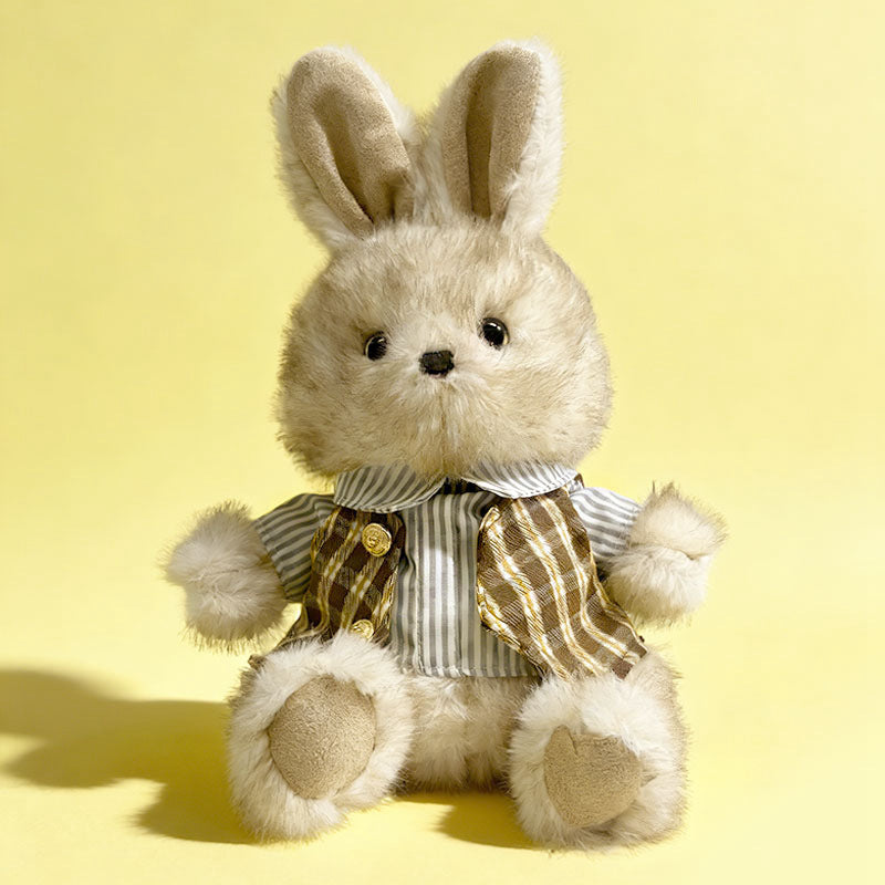 Plush Sitting Bunny Comforter Toy with Ultra-Soft Faux Fur, Embroidered Face and Knit Scarf Kalsten