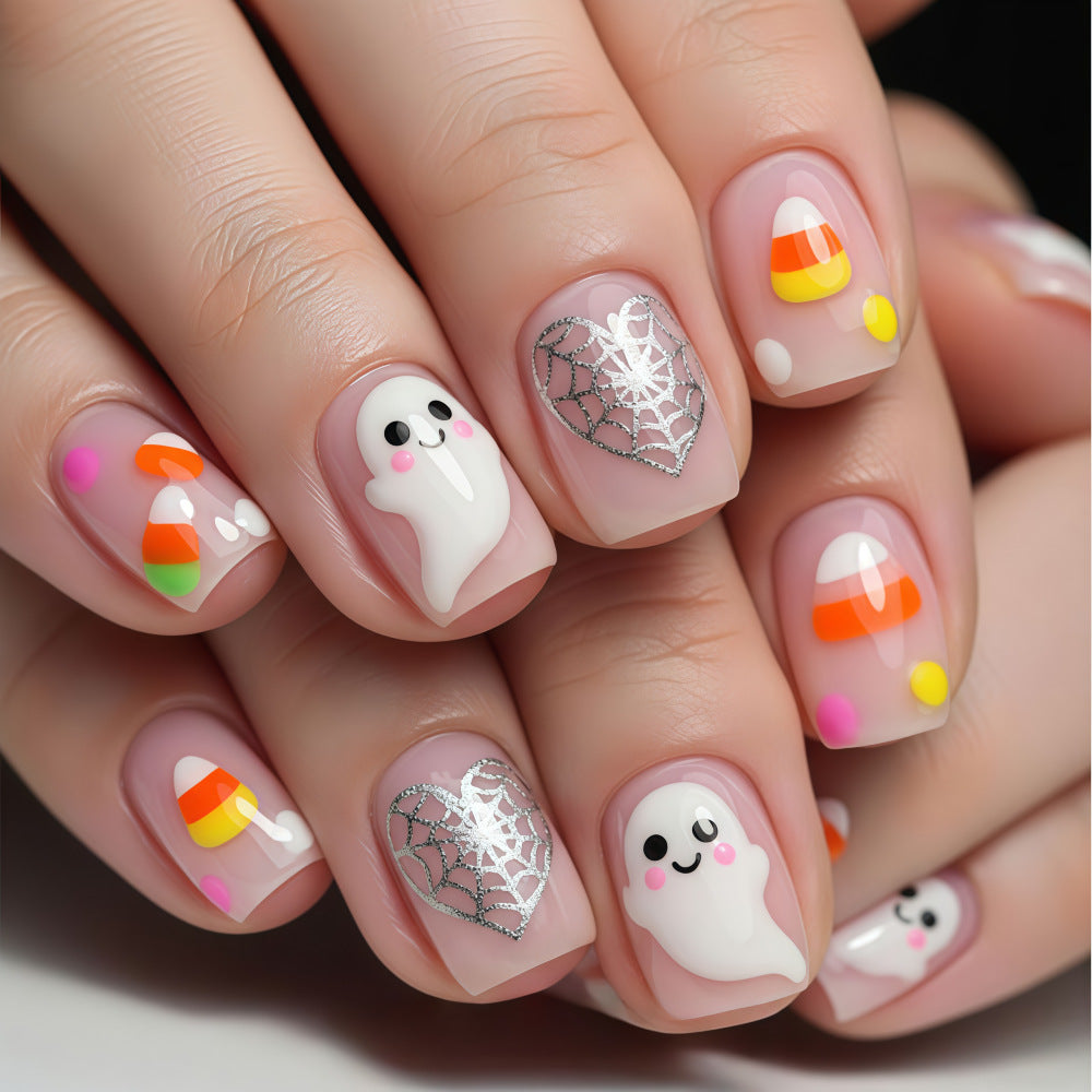 Halloween Artificial Nails with Ghost and Candy Designs Kalsten