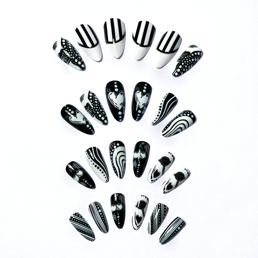 Creative Art Nails in Elegant Black-and-White Design Kalsten