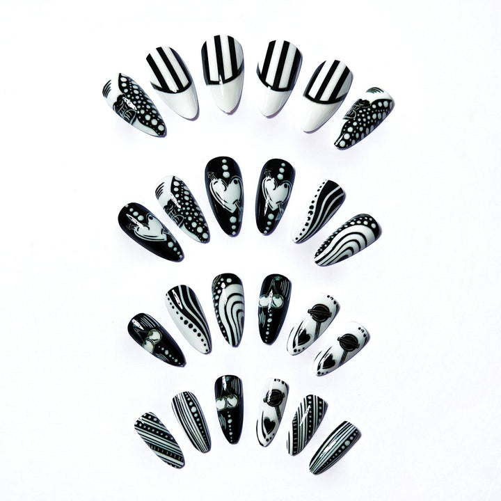 Creative Art Nails in Elegant Black-and-White Design Kalsten