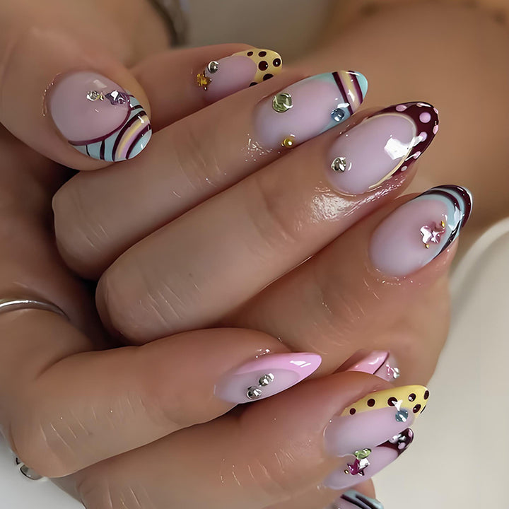 Acrylic nail set with colorful accents and 3D embellishments Kalsten
