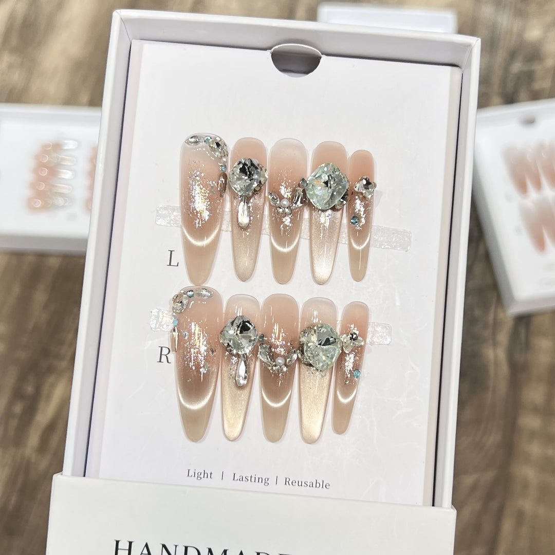 Glamorous Stiletto Press-On Nail Tips with Crystal Embellishments Kalsten