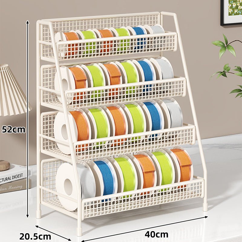 Four-Tier Angled Wire Mesh Roll Organizer Stand for Tape Ribbon and Craft Spools