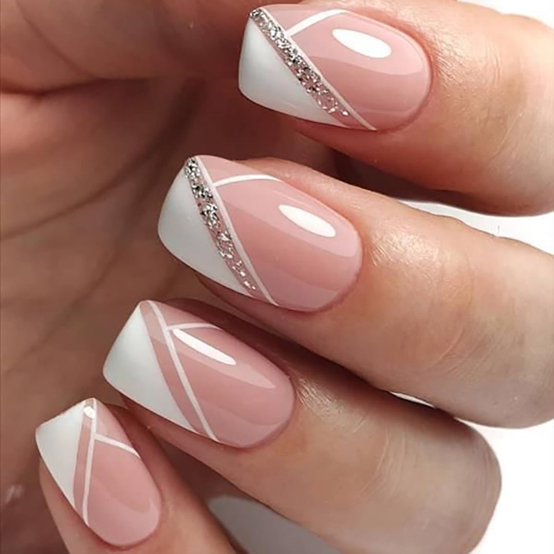 Elegant French Tip Press-On Nails with Sparkling Accents Kalsten