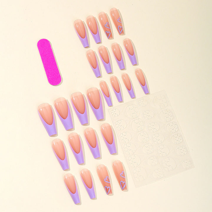 Heart-Embellished Long Acrylic Nail Art Kalsten