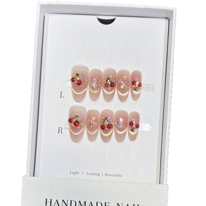 Handmade Cherry-Embossed Press-On Nail Set Kalsten