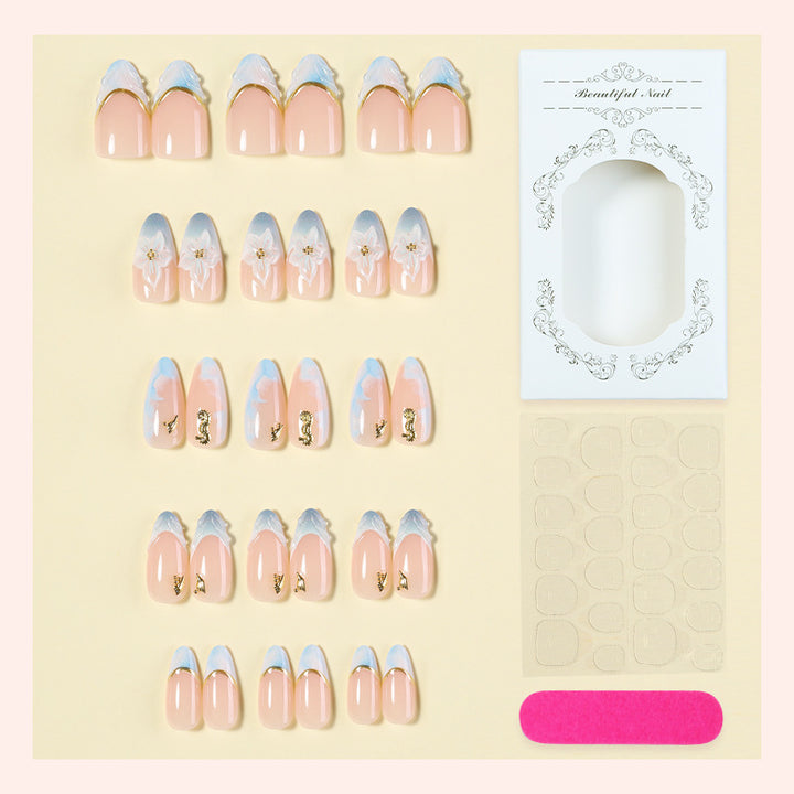 Decorative Press-On Nail Art Set with Elegant Floral Design kalsten