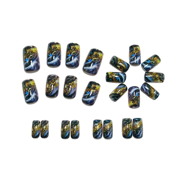 Abstract Gold and Black Design Artificial Nails Kalsten