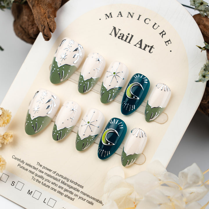Artistic Nature-Inspired Press-On Nail Art Set