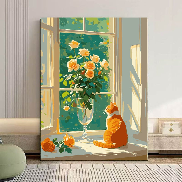 Cozy Cat and Floral-Themed Canvas Art Kalsten