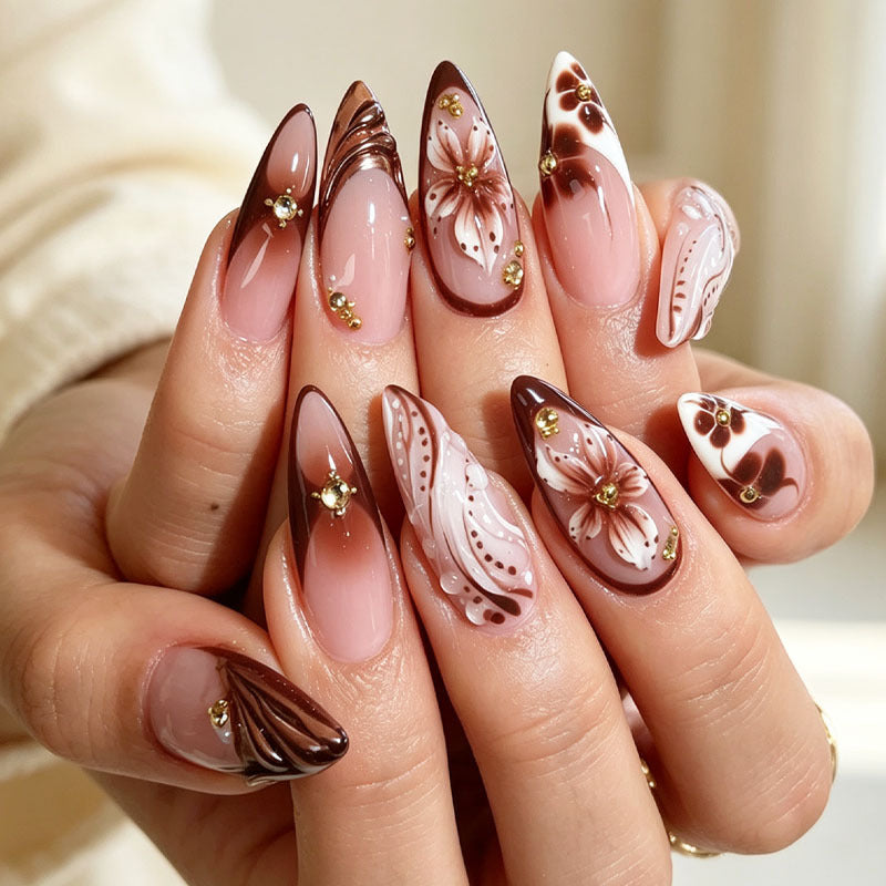 Premium Floral Design Press-On Nail Tips Set Kalsten