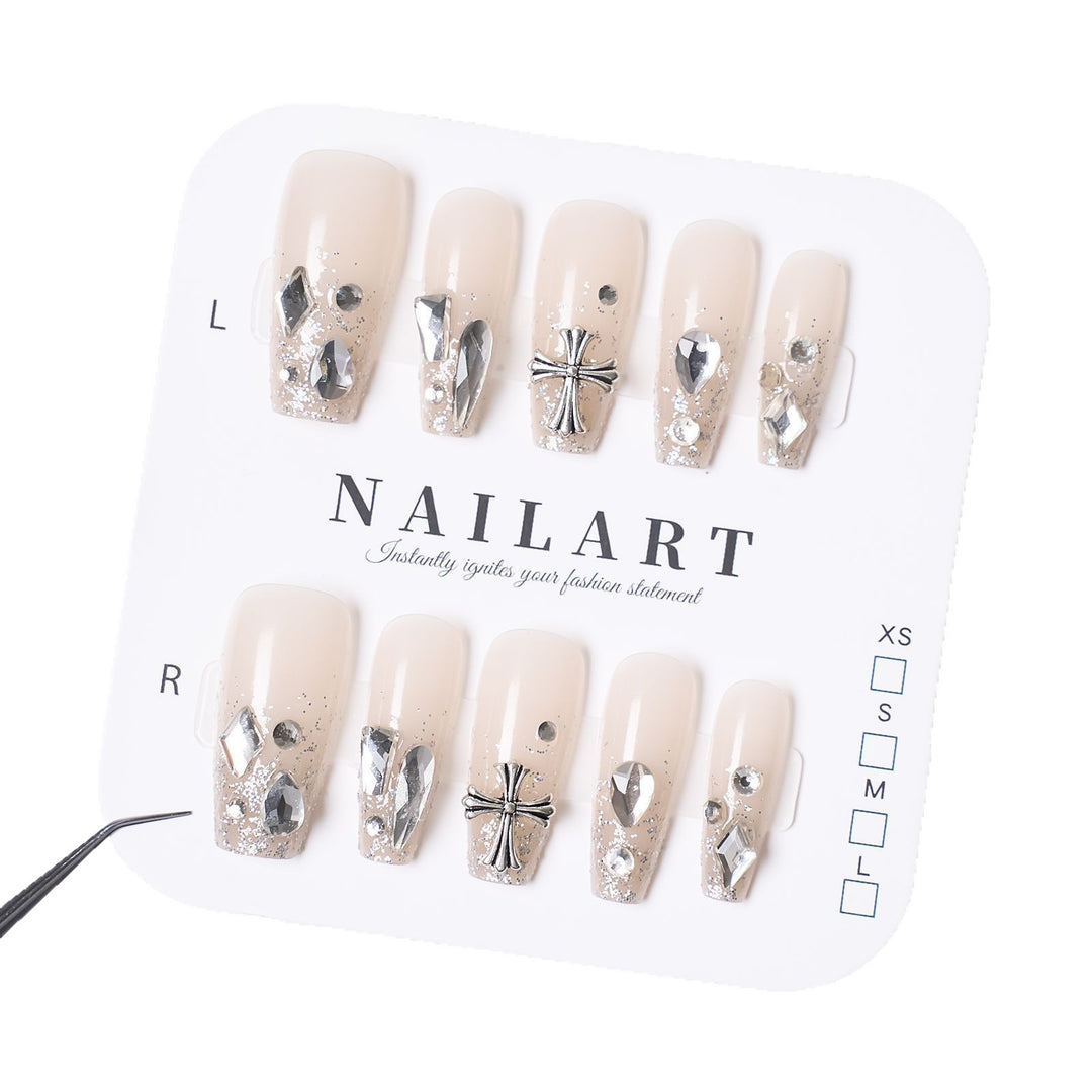 Artistic Crystal-Embellished Press-On Nail Set Kalsten