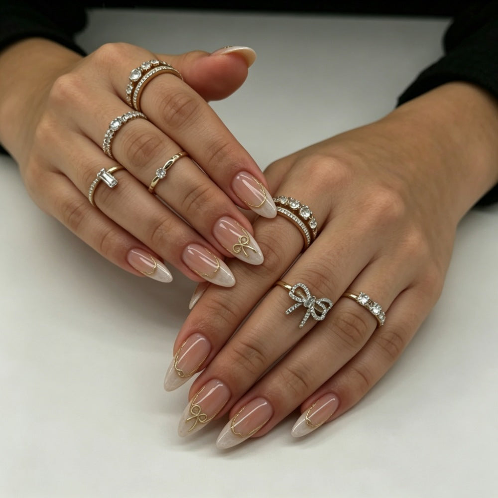 Elegant Press-On Nail Set with Gold Accents Kalsten