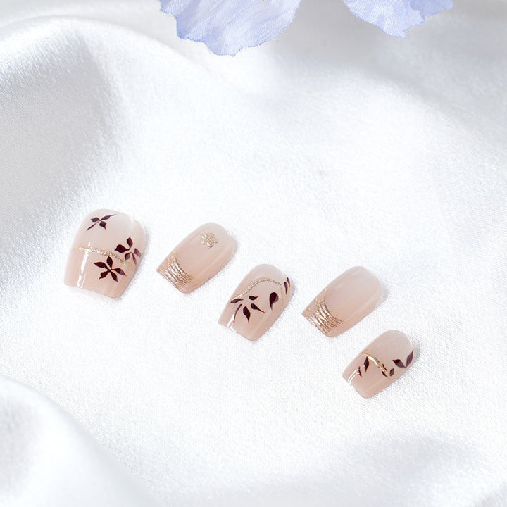 Artistic Press-On Nail Set with Floral Design Kalsten